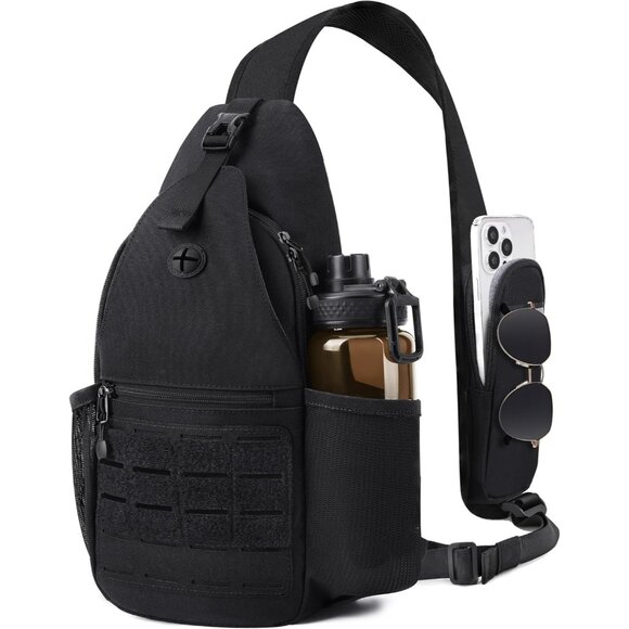 Men's Tactical Sling Bag - Water-Resistant 15in Durable Nylon Smart Organization - Picture 1 of 7